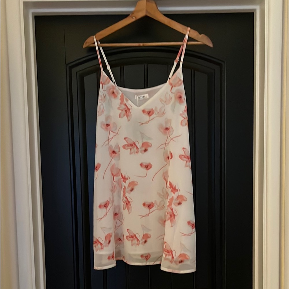 White and Pink Floral Chemise with Spaghetti Straps